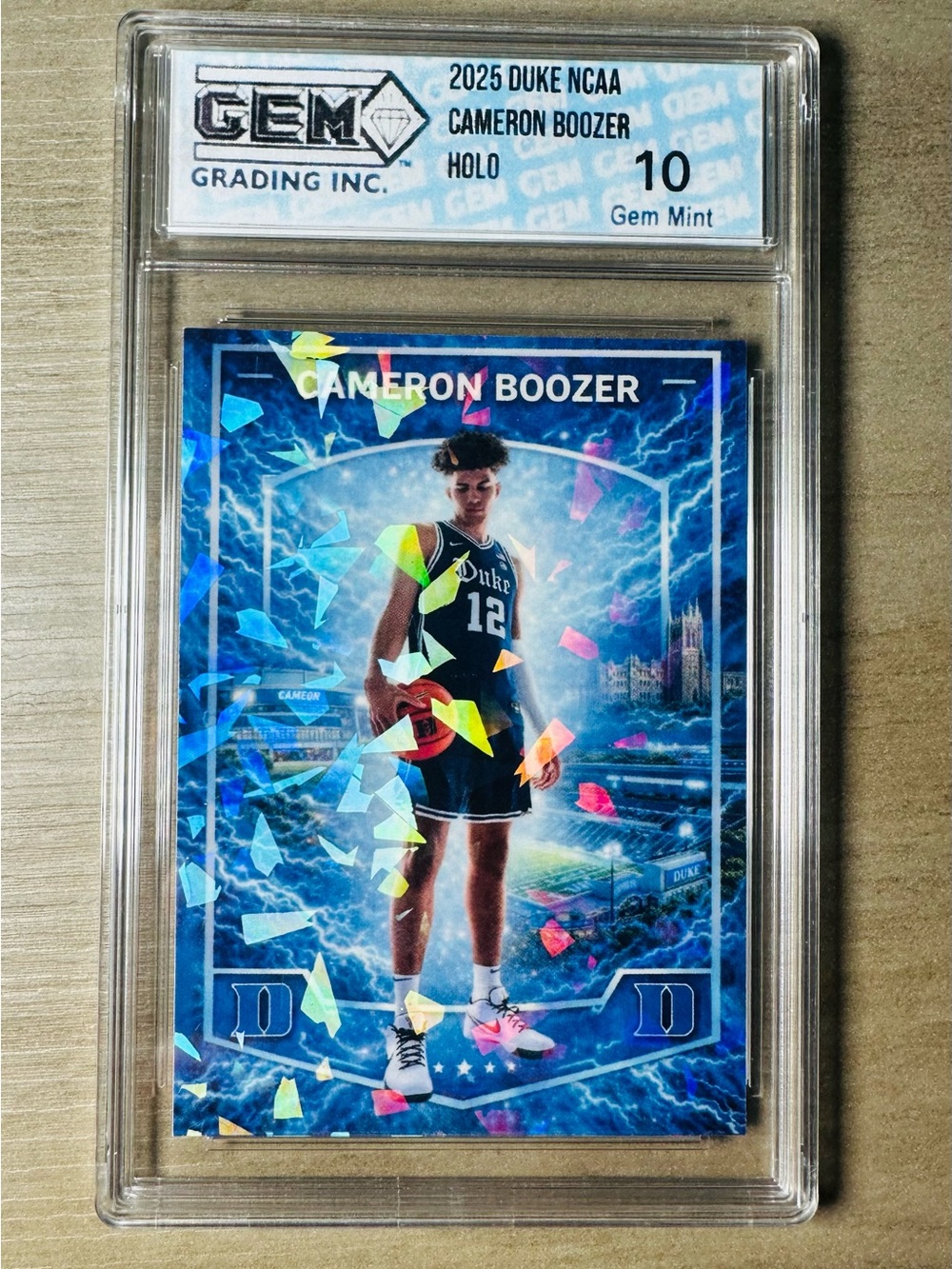 Cameron Boozer Rookie Gem Mint 10 Novelty Card - Blue with Rainbow Holo. Duke
